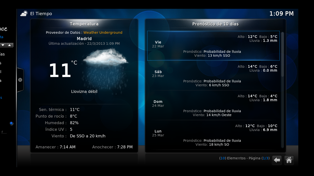 El tiempo en Raspbmc