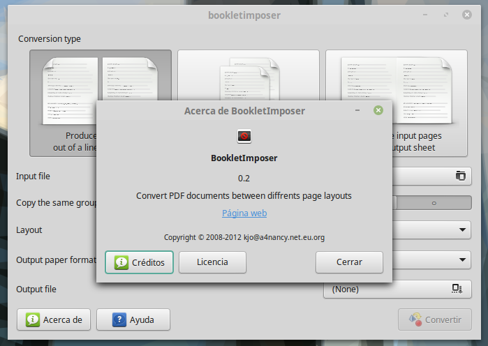 Ventana Acerca de... del programa BookletImposer