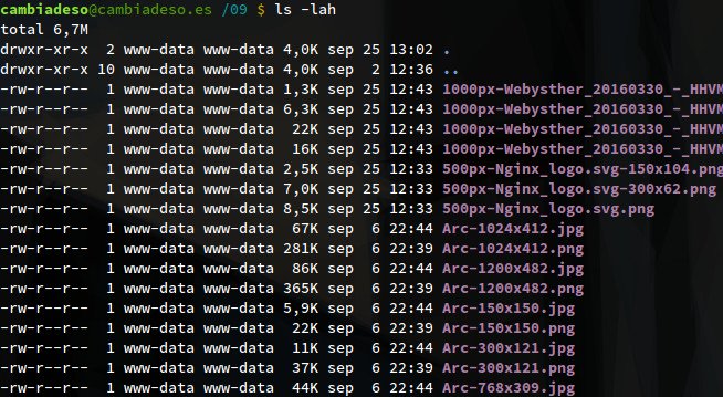 Salida por consola de ls -lah