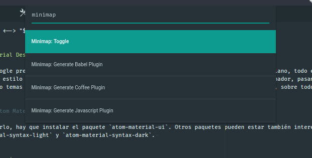 Paleta de comandos de Atom