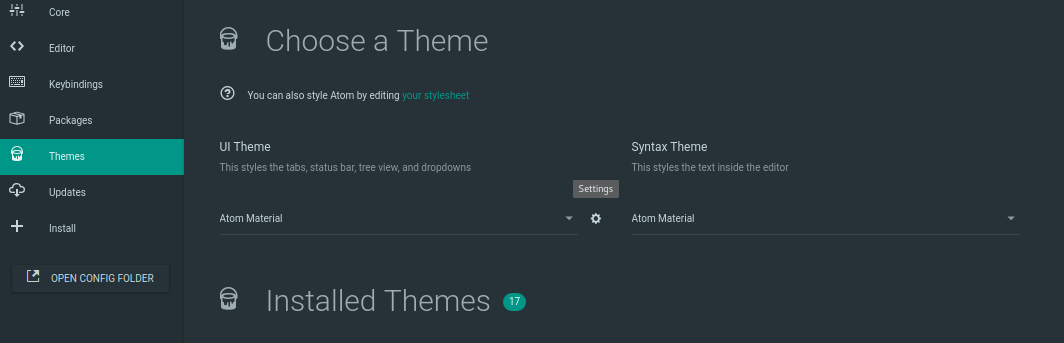 Pantalla para seleccionar un tema en Atom