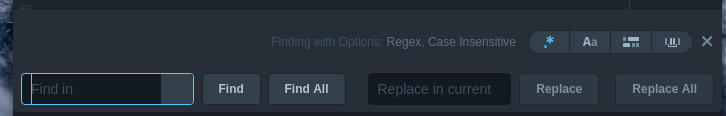 Detalle de la ventana de buscar y reemplazar de Atom