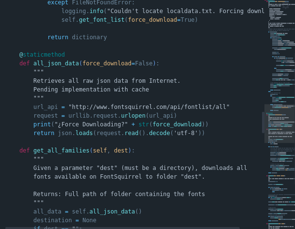 Archivo de código Python con el minimap activado en la derecha