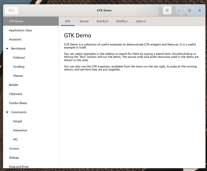 Ventana principal de la demo GTK4