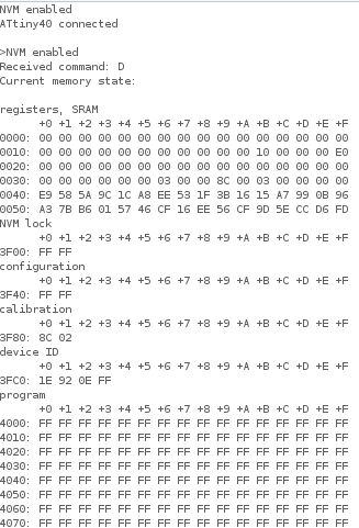 Salida del script al conectar un ATTiny40 en el programador TPI